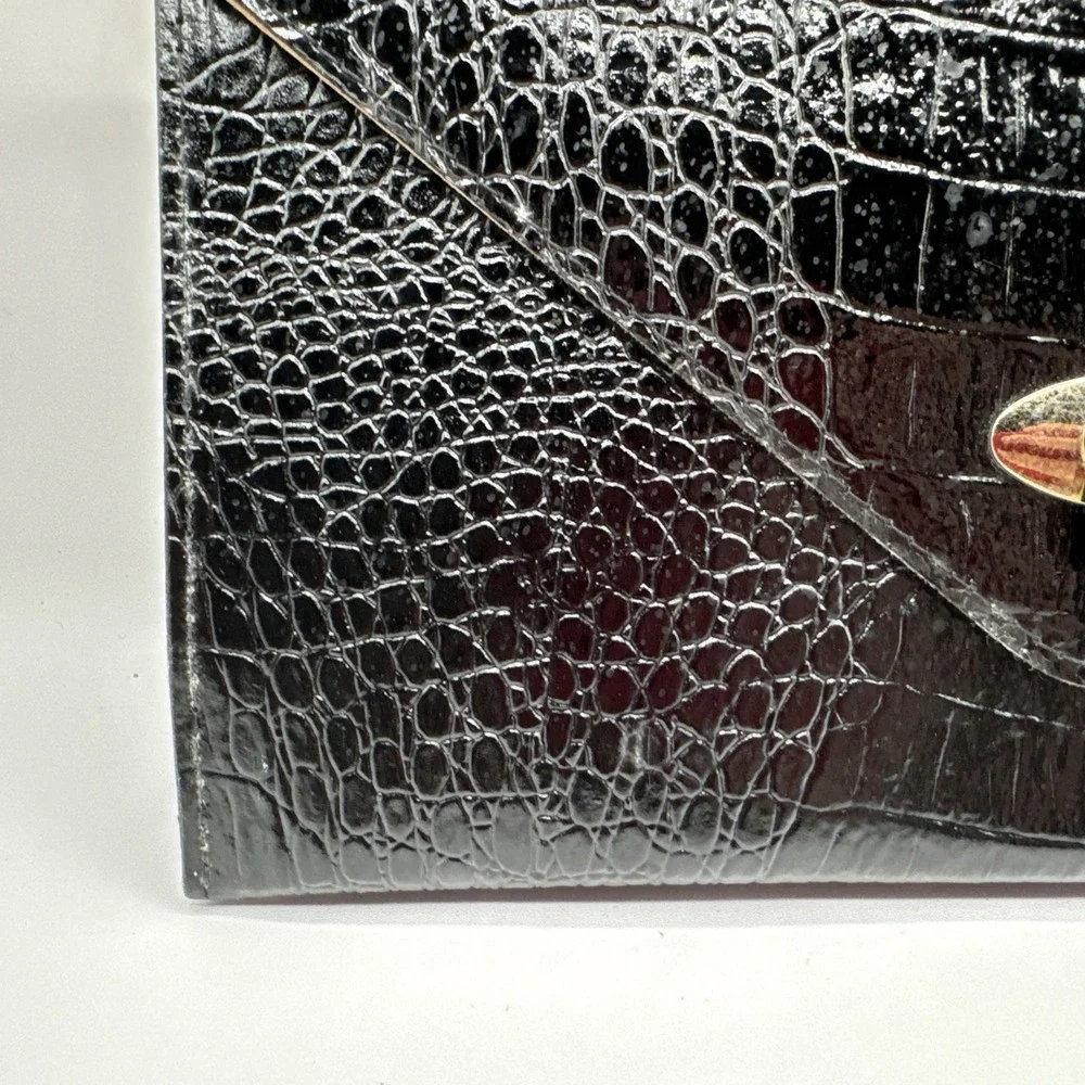 Vintage Black Leather Alligator Clutch Removable Strap Tradwife Costume Cocktail